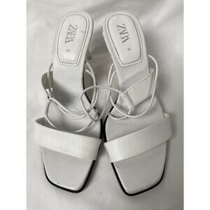 ZARA White Strappy Mule Square Toe Kitten Heel Sandals Size 36